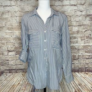 Maeve by Anthropologie Striped Oversized Button Up Shirt Top   (0155)